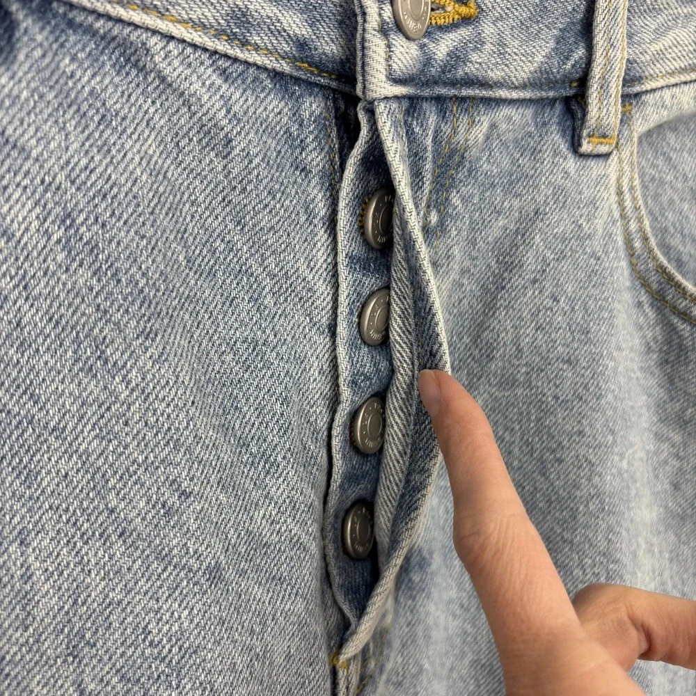 NWT PacSun Blue Straight Leg Button‎ Fly Jeans Size 27 High Rise Frayed Hem